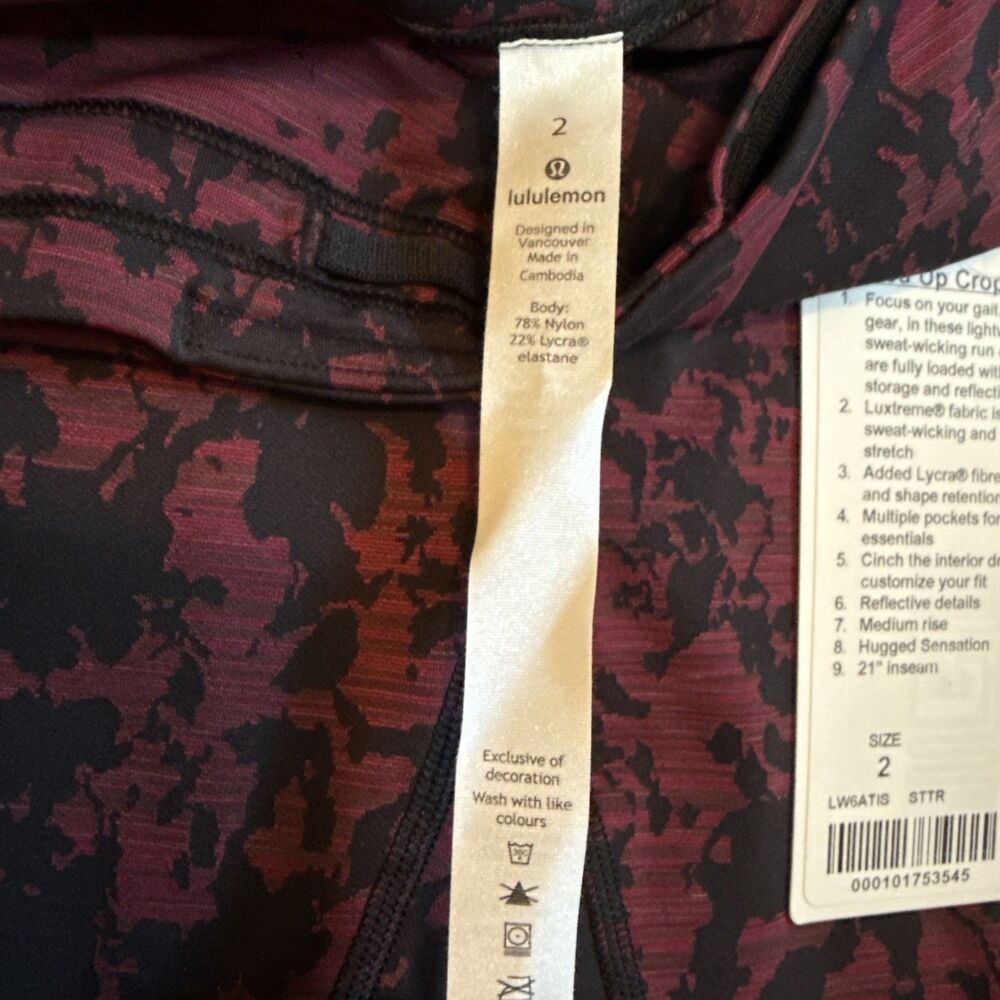 Lululemon Speed Up Crop 21" Splatter Blossom Jacquard Garnet Black Size 2 (read) - Picture 3 of 8